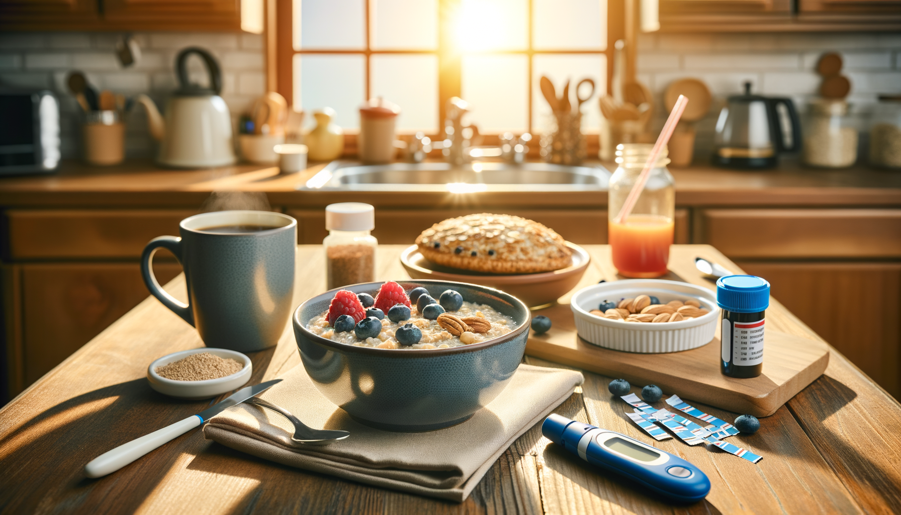 Bowl of steel-cut oats topped with nuts and cinnamon for diabetes-friendly breakfast
