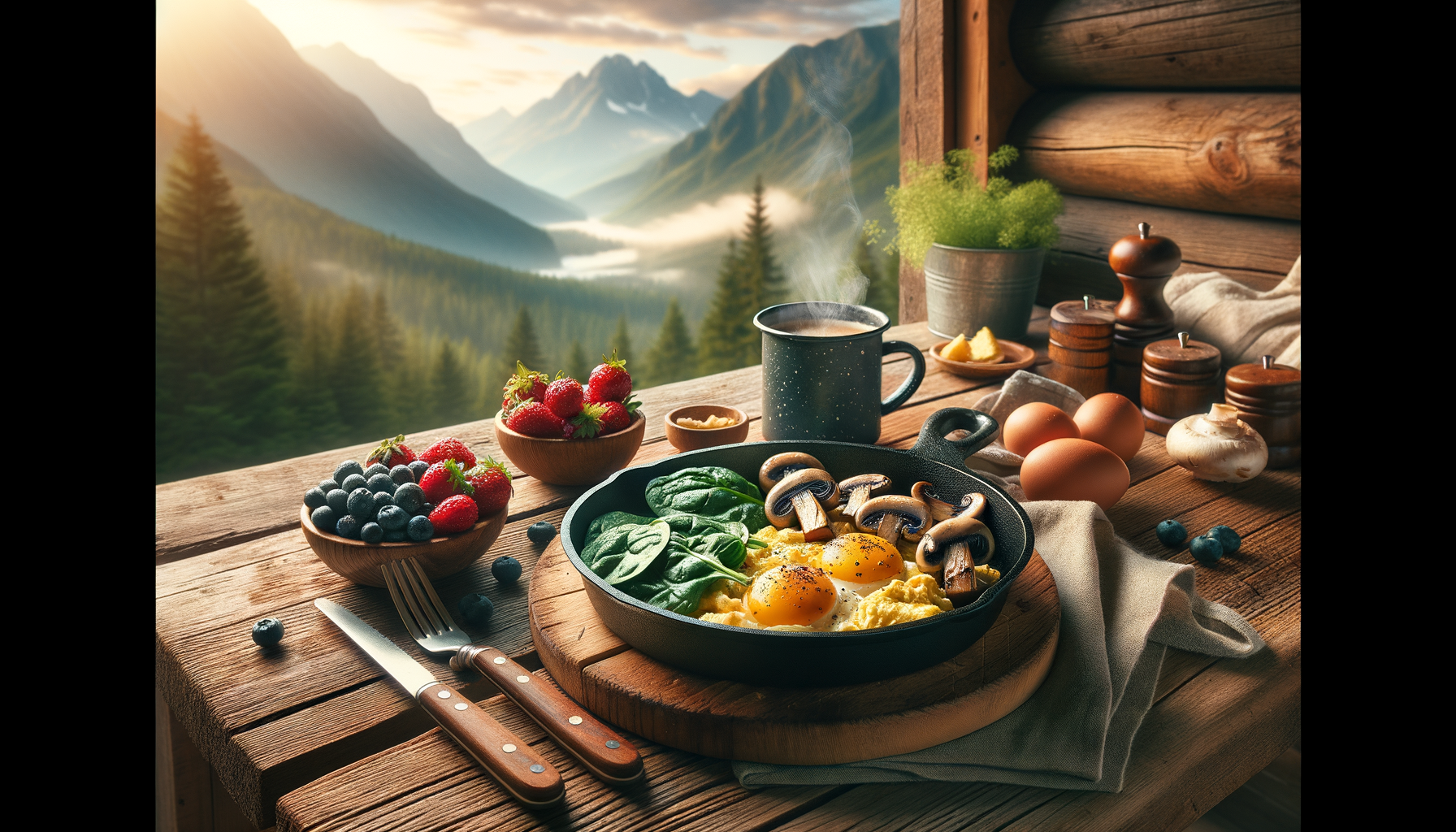 Sweet potato hash topped with eggs and herbs on rustic plate